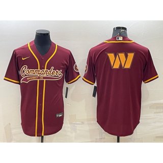 Men's Washington Commanders Burgundy Team Big Logo With Patch Cool Base Stitched Baseball Jersey