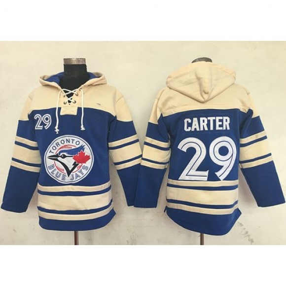 Blue Jays #29 Joe Carter Blue Sawyer Hooded Sweatshirt MLB Hoodie