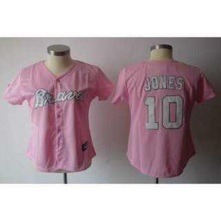 Braves #10 Chipper Jones Pink Women's Fashion Stitched MLB Jersey