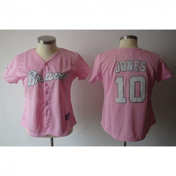 Braves #10 Chipper Jones Pink Women's Fashion Stitched MLB Jersey