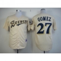 Brewers #27 Carlos Gomez Cream YOUNinorm Cool Base Stitched MLB Jersey