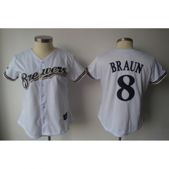 Brewers #8 Ryan Braun White Women's Fashion Stitched MLB Jersey