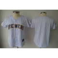 Brewers Blank White With Blue Strip Lady Fashion Stitched MLB Jersey