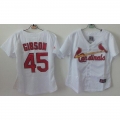 Cardinals #45 Bob Gibson White Women's Home Stitched MLB Jersey
