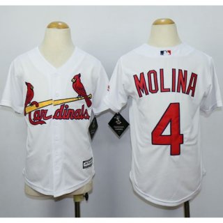 Cardinals #4 Yadier Molina White Cool Base Stitched Youth MLB Jersey