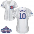 Cubs #10 Ron Santo White(Blue Strip) Home 2016 World Series Champions Women's Stitched MLB Jersey