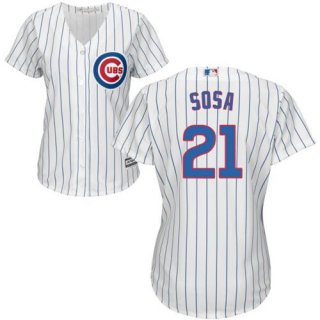 Cubs #21 Sammy Sosa White(Blue Strip) Home Women's Stitched MLB Jersey