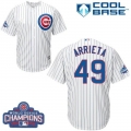 Cubs #49 Jake Arrieta White Home 2016 World Series Champions Stitched Youth MLB Jersey