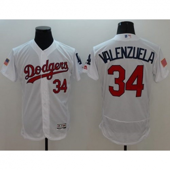 Dodgers #34 Fernando Valenzuela White Fashion Stars & Stripes Flexbase Authentic Stitched MLB Jersey