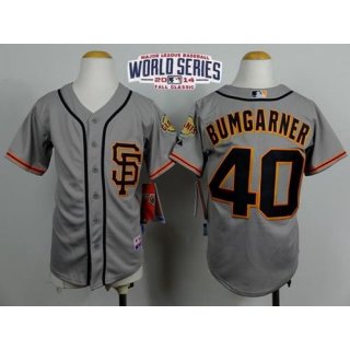 Giants #40 Madison Bumgarner Grey Road 2 Cool Base W/2014 World Series Patch Stitched Youth MLB Jersey