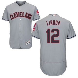 indians #12 Francisco Lindor Grey Flexbase Authentic Collection Stitched MLB Jersey