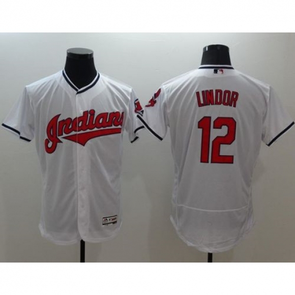 indians #12 Francisco Lindor White Flexbase Authentic Collection Stitched MLB Jersey