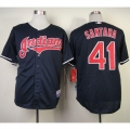 indians #41 Carlos Santana Navy Blue Cool Base Stitched MLB Jersey
