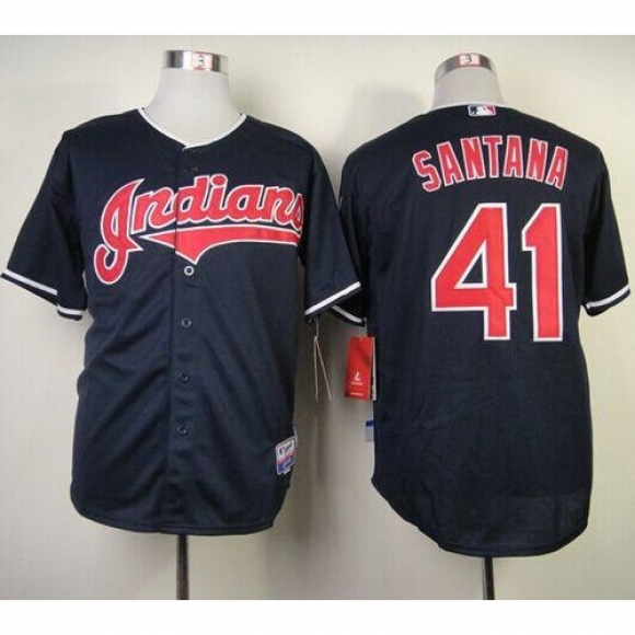 indians #41 Carlos Santana Navy Blue Cool Base Stitched MLB Jersey