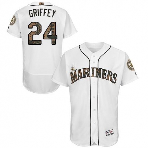 Mariners #24 Ken Griffey White Flexbase Authentic Collection 2016 Memorial Day Stitched MLB Jersey