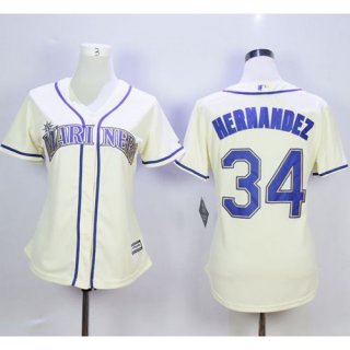 Mariners #34 Felix Hernandez Cream Alternate Women's Stitched MLB Jersey