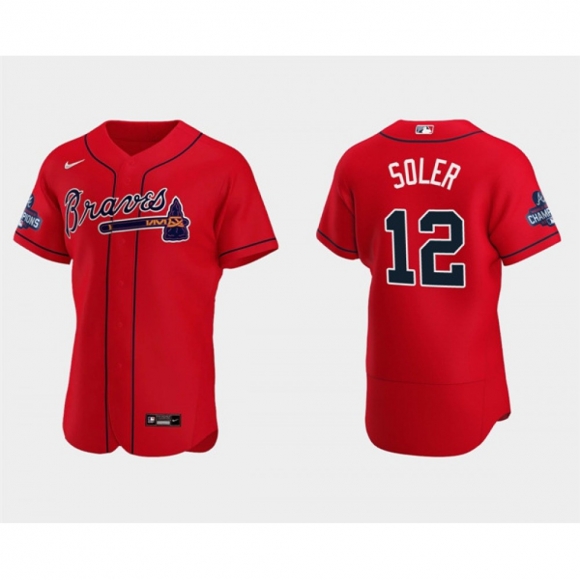 Men's Atlanta Braves #12 Jorge Soler 2021 Red World Series Champions Flex Base Stitched Jersey