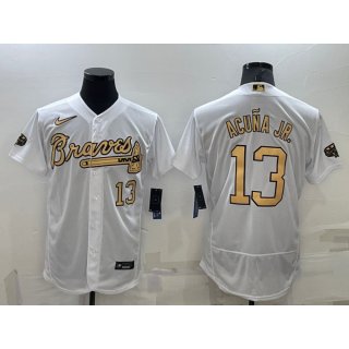 Men's Atlanta Braves #13 Ronald Acuna Jr. 2022 All-Star White Flex Base Stitched Baseball Jersey