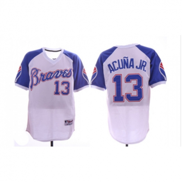 Men's Atlanta Braves #13 Ronald Acuna Jr. White 1974 Turn Back the Clock Jersey
