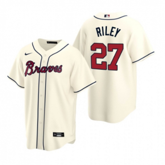 Men's Atlanta Braves #27 Austin Riley Cream Cool Base Stitched Jersey