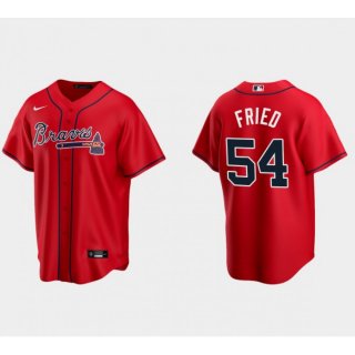 Men's Atlanta Braves #54 Max Fried Red Cool Base Stitched Baseball Jersey