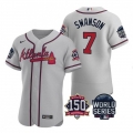 Men's Atlanta Braves #7 Dansby Swanson 2021 Gray World Series With 150th Anniversary Patch Stitched Baseball Jersey