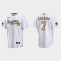 Men's Atlanta Braves #7 Dansby Swanson 2022 All-Star White Cool Base Stitched Baseball Jersey