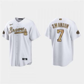 Men's Atlanta Braves #7 Dansby Swanson 2022 All-Star White Cool Base Stitched Baseball Jersey