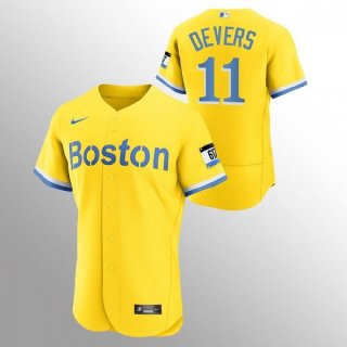 Men's Boston Red Sox #11 Rafael Devers Gold 2021 City Connect Flex base Stitched Jersey