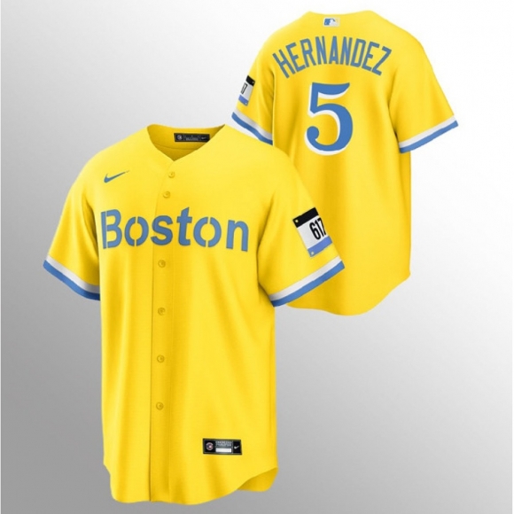 Men's Boston Red Sox #5 Enrique Hernandez Gold 2021 City Connect Stitched MLB Jersey