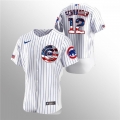 Men's Chicago Cubs #12 Kyle Schwarber White 2020 Stars & Stripes Flex Base Stitched Jersey