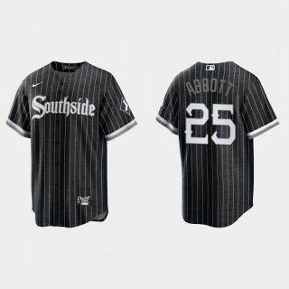 Men's Chicago White Sox #25 Jim Abbott Black 2021 City Connect Cool Base Stitched Jersey