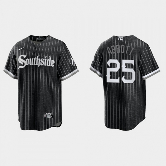 Men's Chicago White Sox #25 Jim Abbott Black 2021 City Connect Cool Base Stitched Jersey