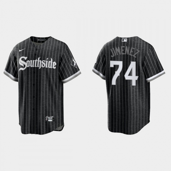 Men's Chicago White Sox #74 Eloy Jimenez Black 2021 City Connect Cool Base Stitched Jersey