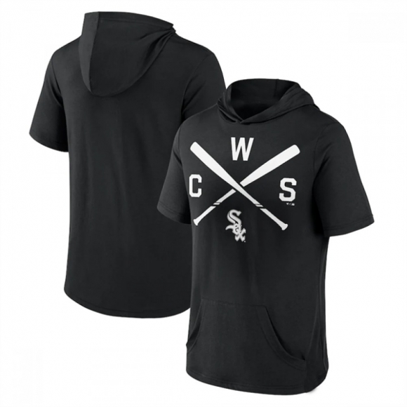 Men's Chicago White Sox Black Short Sleeve Pullover Hoodie