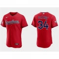Men's Cleveland Guardians #34 Zach Plesac Red Flex Base Stitched Jersey