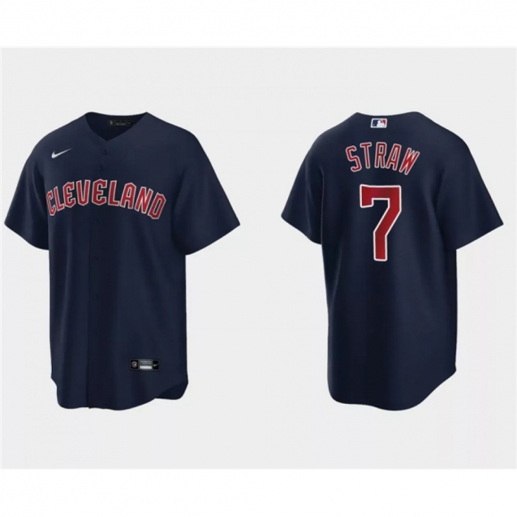 Men's Cleveland Guardians #7 Myles Straw Navy Cool Base Stitched Jersey