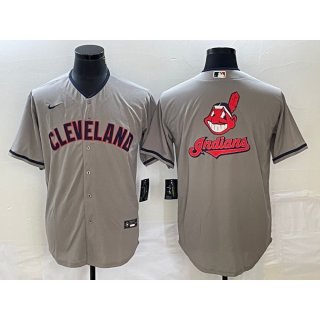 Men's Cleveland Guardians Grey Team Big Logo Cool Base Stitched Jersey