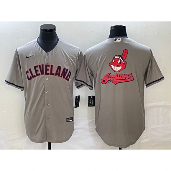 Men's Cleveland Guardians Grey Team Big Logo Cool Base Stitched Jersey