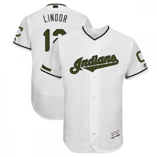 Men's Cleveland indians #12 Francisco Lindor White 2018 Memorial Day Flexbase Stitched MLB Jersey