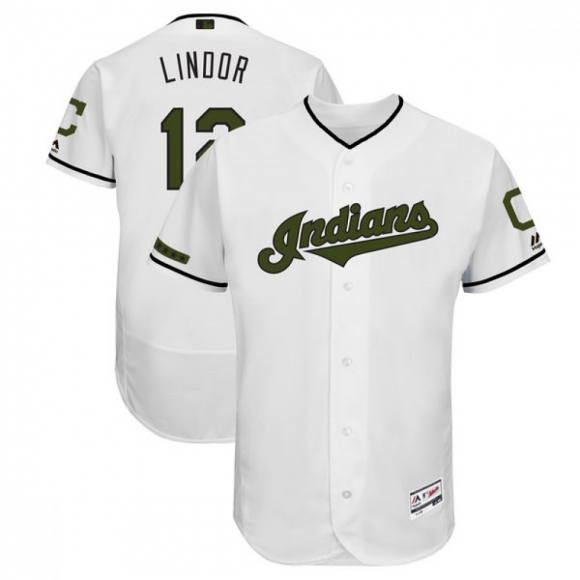 Men's Cleveland indians #12 Francisco Lindor White 2018 Memorial Day Flexbase Stitched MLB Jersey