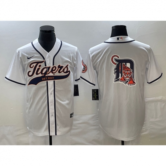Men's Detroit Tigers White Team Big Logo Cool Base Stitched Jersey
