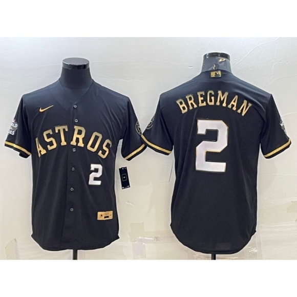 Men's Houston Astros #2 Alex Bregman Black Gold 2022 World Series Stitched Baseball Jersey