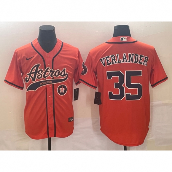 Men's Houston Astros #35 Justin Verlander Orange With Patch Cool Base Stitched Baseball Jersey