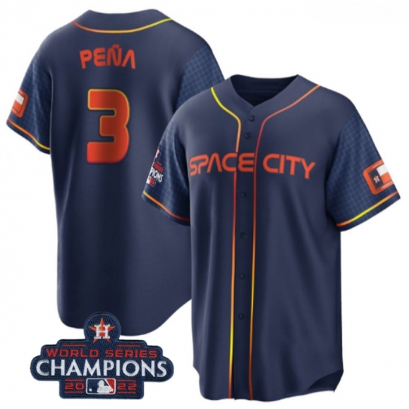 Men's Houston Astros #3 Jeremy Pena Navy 2022 World Series Champions City Connect Stitched Baseball Jersey
