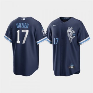 Men's Kansas City Royals #17 Hunter Dozier 2022 Navy City Connect Cool Base Stitched Jersey