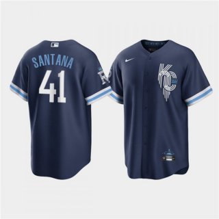Men's Kansas City Royals #41 Carlos Santana 2022 Navy City Connect Cool Base Stitched Jersey