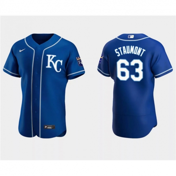 Men's Kansas City Royals #63 Josh Staumont Royal Flex Base Stitched MLB Jersey