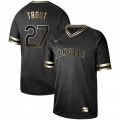 Men's Los Angeles Angels #27 Mike Trout Black Gold Stitched MLB Jersey