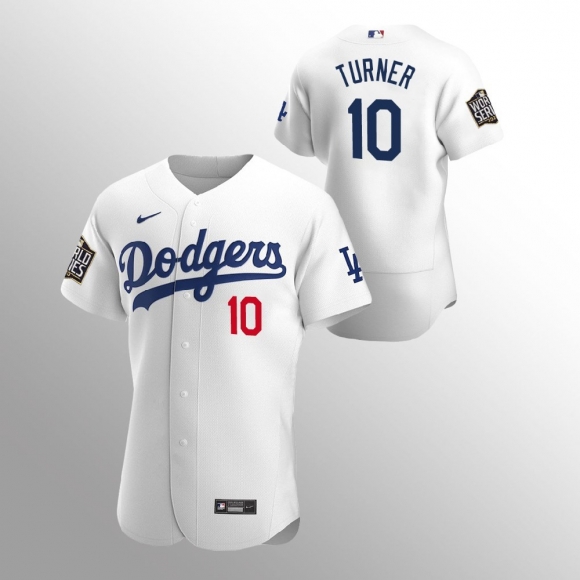 Men's Los Angeles Dodgers #10 Justin Turner White 2020 World Series Bound stitched Jersey